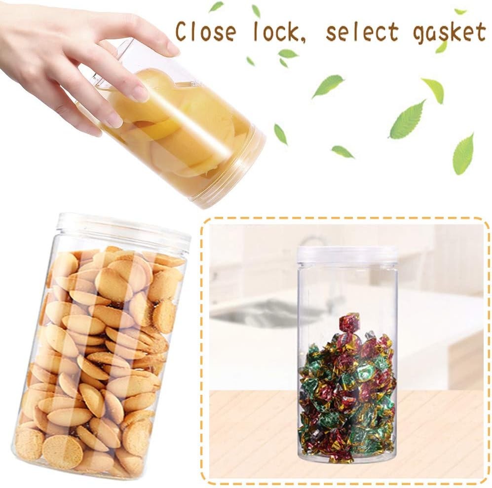3 PCS 46OZ/1360ml Clear Plastic Round Storage Jars,Empty Plastic Jars W/