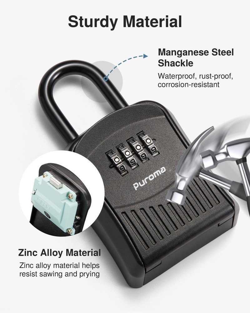 Lock Box Combination Key Lock Box, Wall-Mounted Portable Storage Lockbox for ...