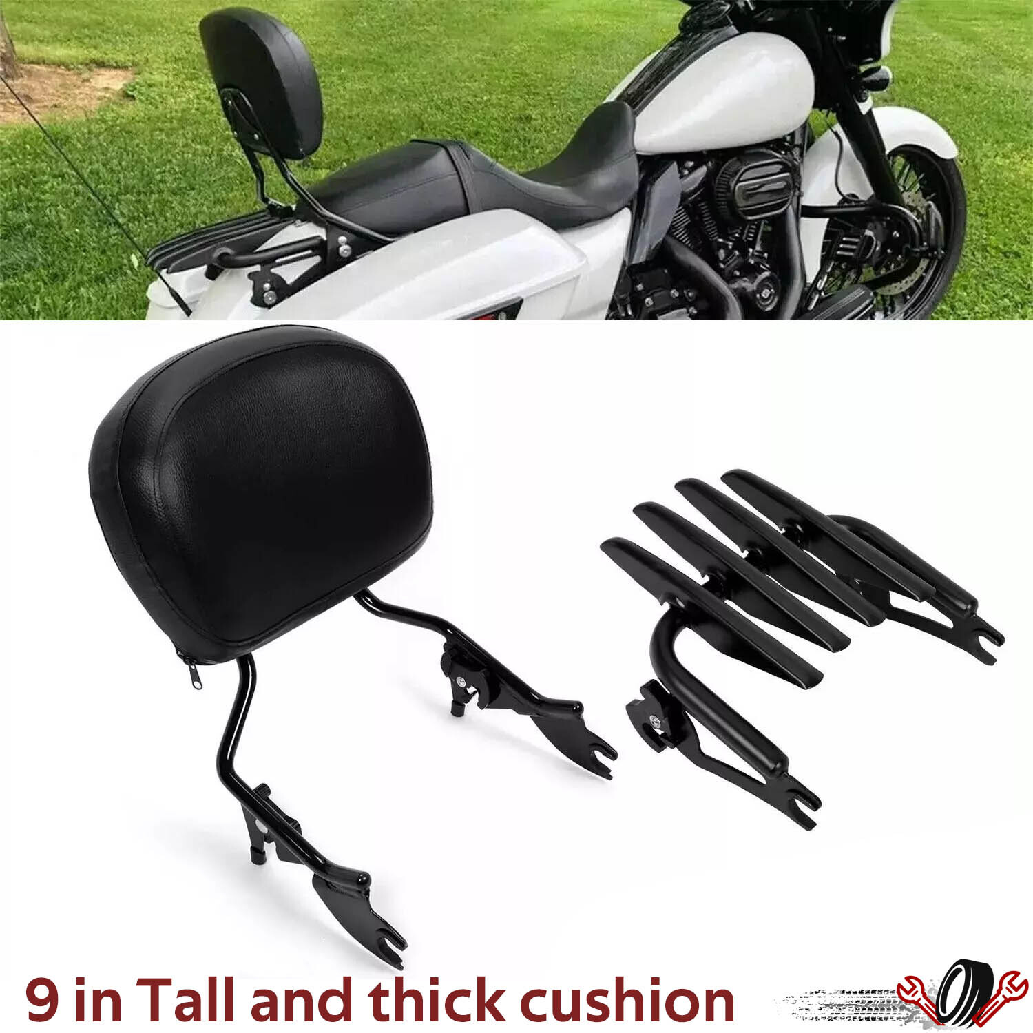 Backrest Sissy Bar & Rack For Harley Touring Road King Street Road Glide 2009-26