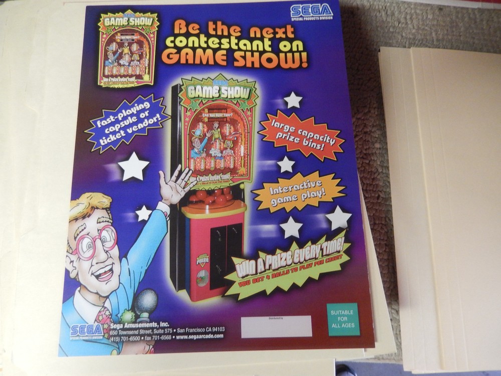 old stock GAME SHOW SEGA   ARCADE GAME  FLYER