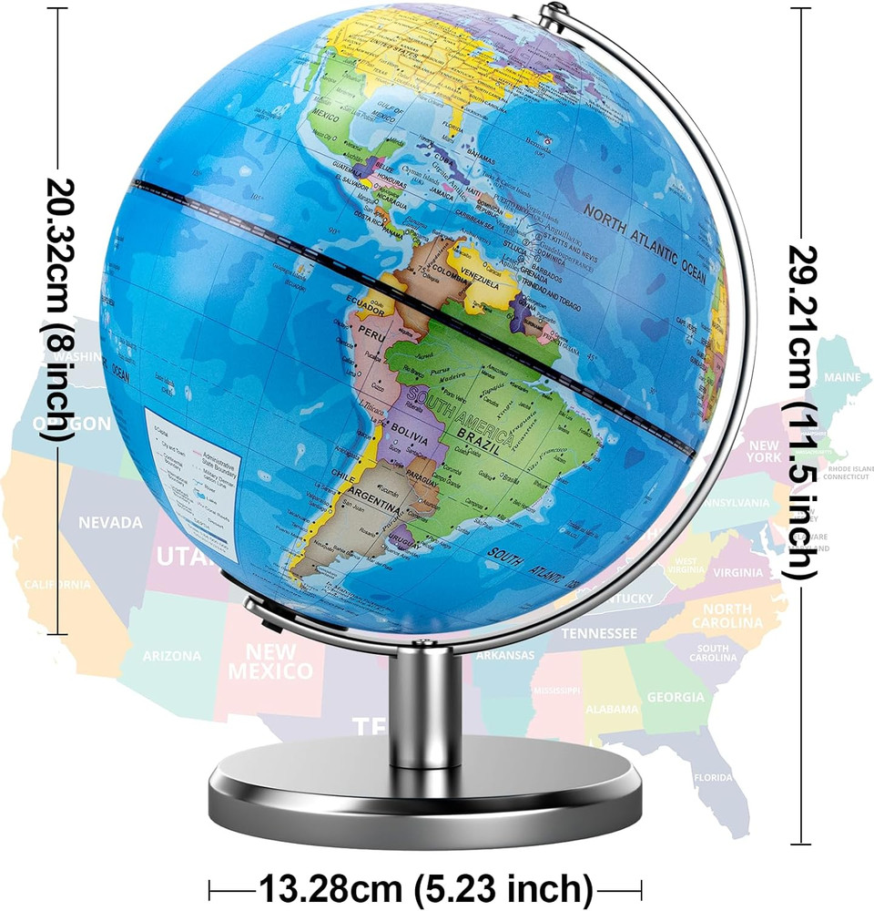 8'' Illuminated World Globe with Constellation Night Light, Educational Light up