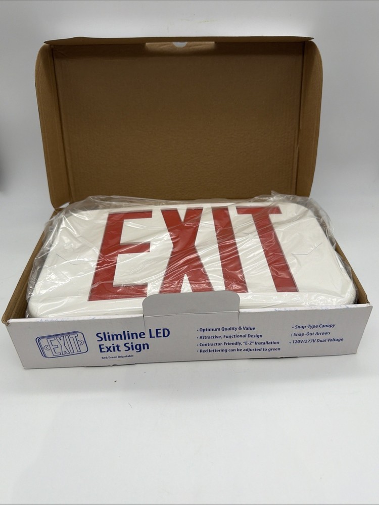 NEW Slimline LED Exit Sign – Red/Green Adjustable – Combo Emergency Light