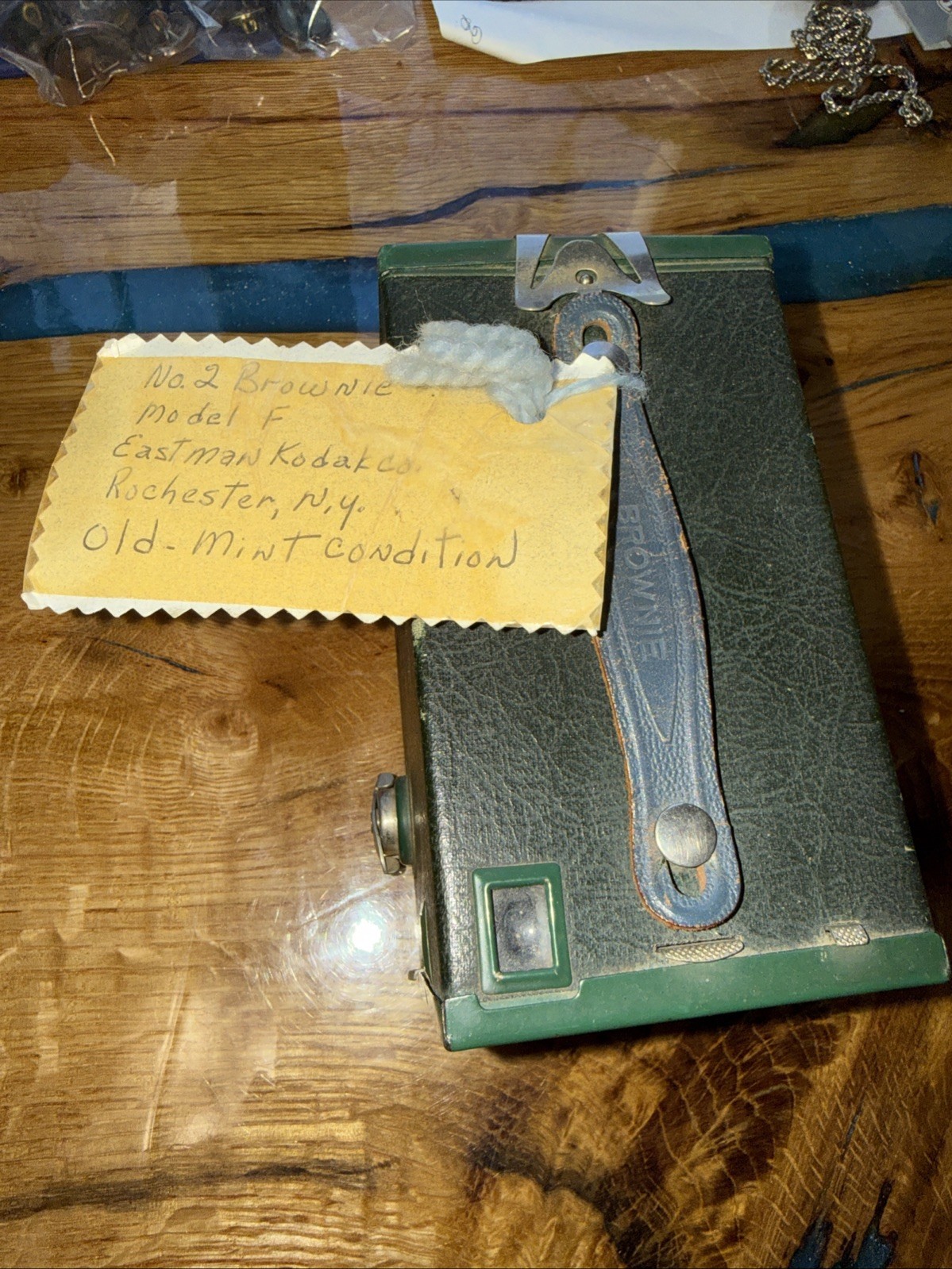 Vintage Green Kodak No. 2 Brownie Model F Box Camera - Rare Color - 120 Film