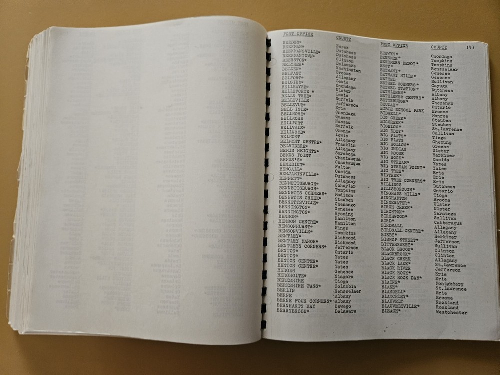 Post Offices Of New York State 1792-1969