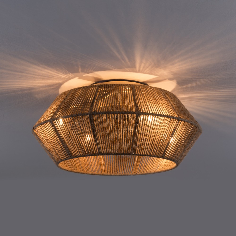 Rattan Caged Flush Mount Fan Light +Remote Control Ceiling Fan Boho Ceiling Fan