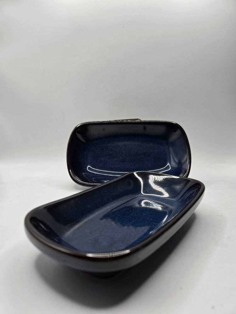 Varick S/2 Pottery Stoneware Rectangle Deep Blue Speckle Dish Tray 7"L