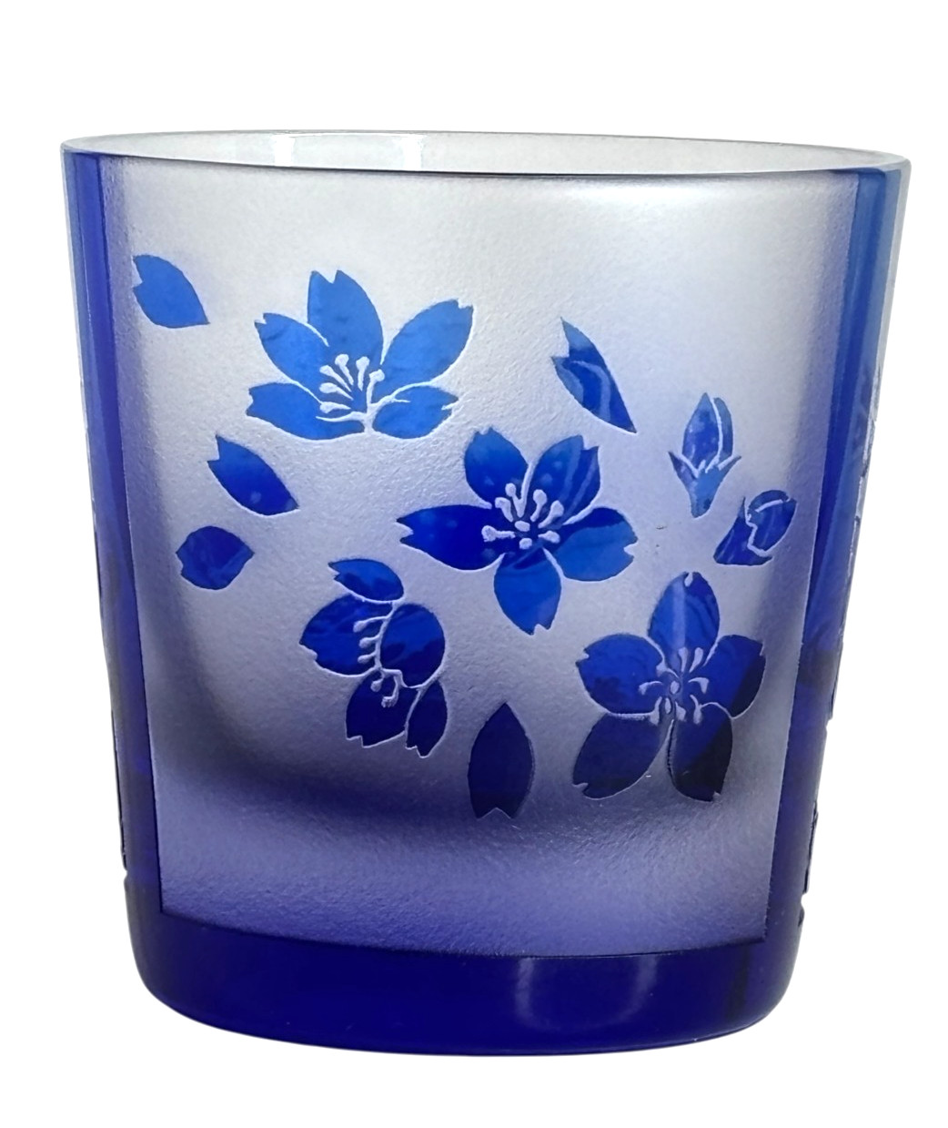 Edo Kiriko Taburo Cut Glass Sake Whiskey Glasses Mt. Fuji, Wave Mini Rock Glass