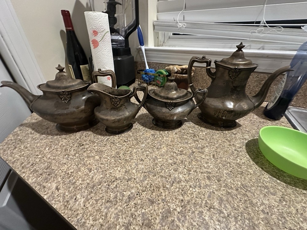 Vintage Antique Handcrafted, Silver Plated Pottery Set