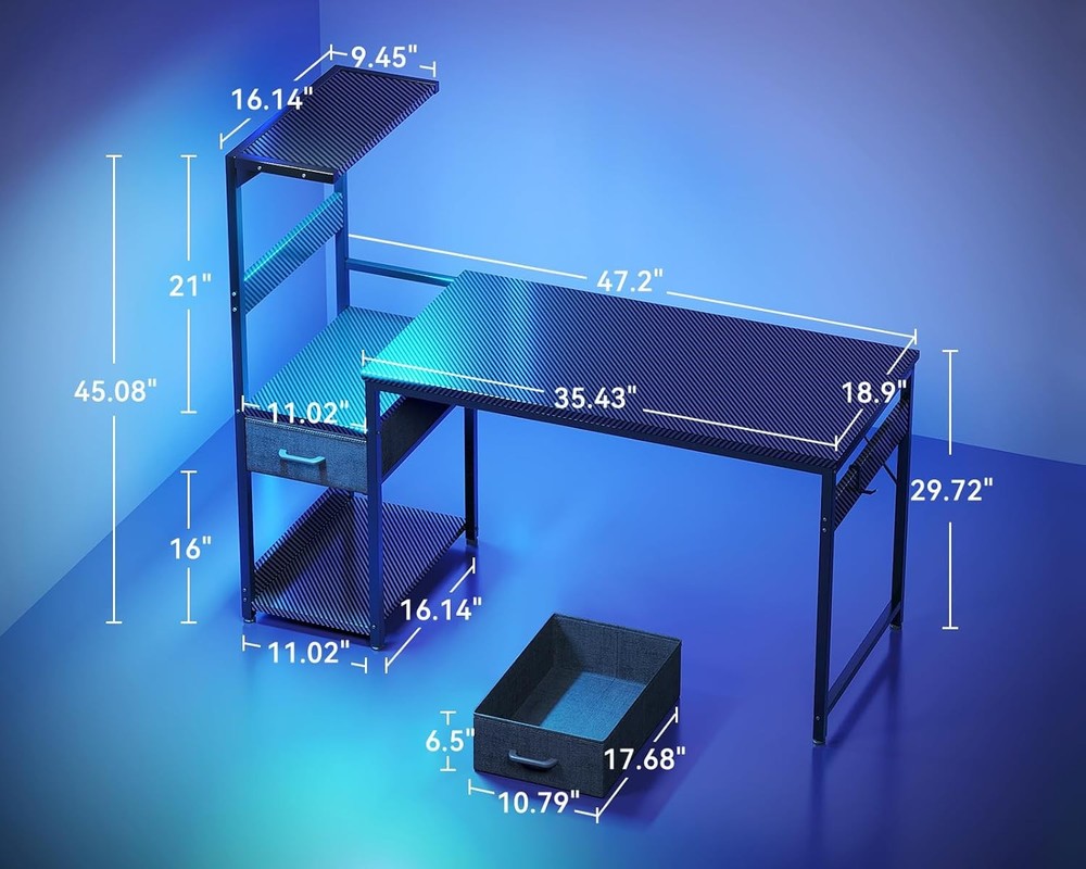 Casaottima 48 Inch Gaming Desk with Storage & LED Lights, Reversible Computer...