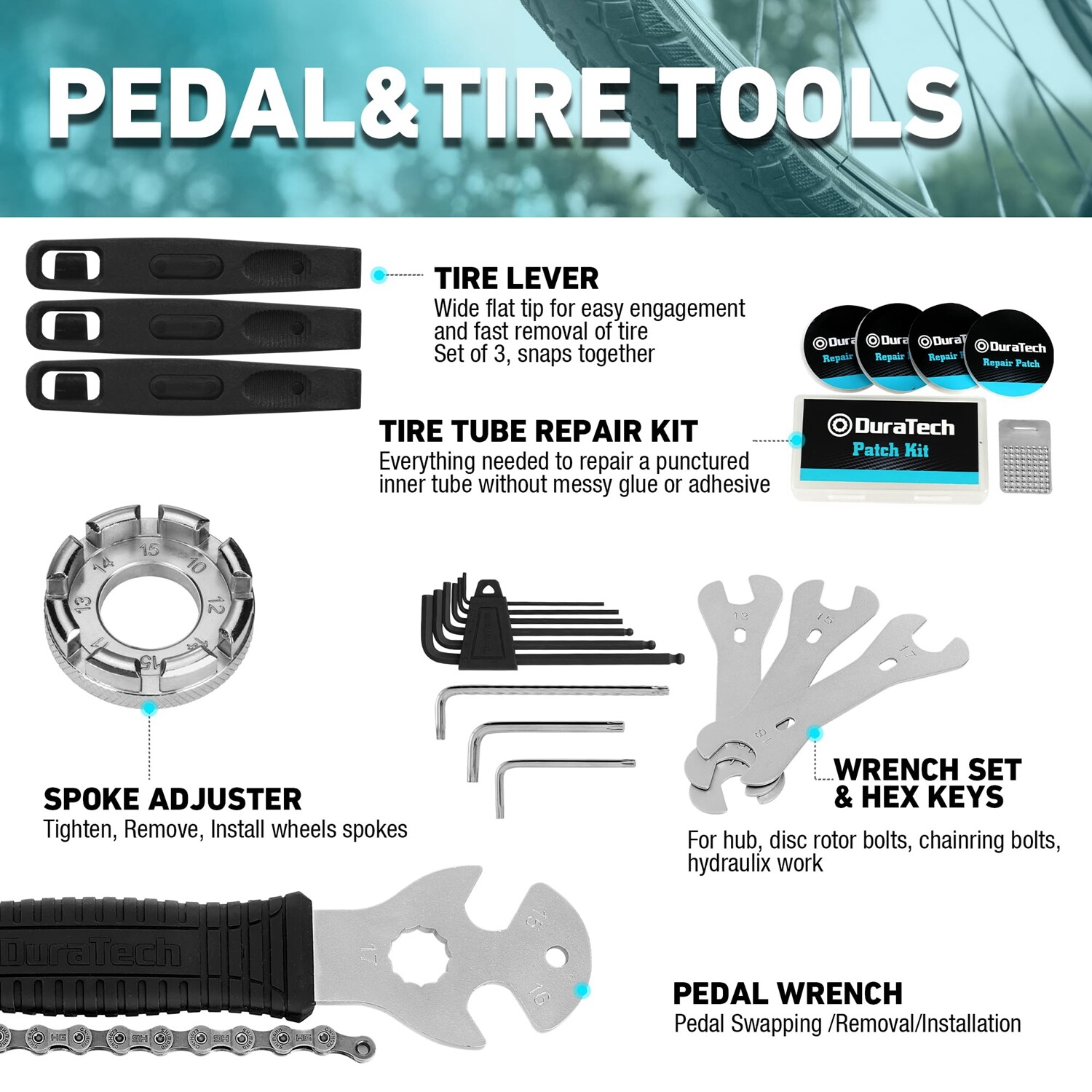 DURATECH 41PCS Bicycle Tool Kit Bike Tool Kit w/Storage Box Bike Repair Tool Kit