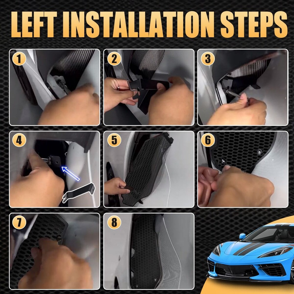 Side Intake Mesh Grille Insert Guard For Corvette C8 2020-2024 Filler Screen US