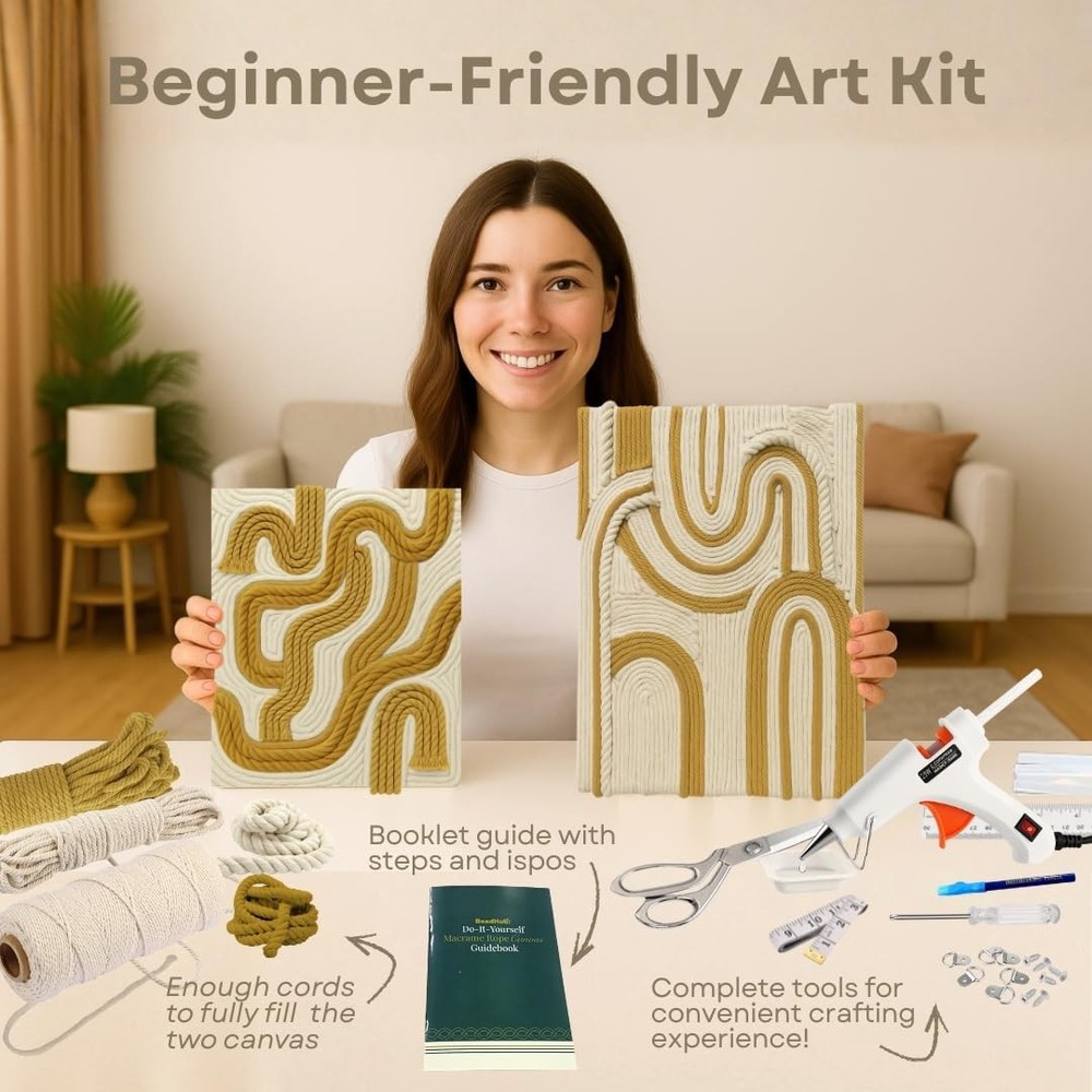 DIY Rope Canvas Kit for Beginners - Complete Macrame Ropes Supplies & Tools |...