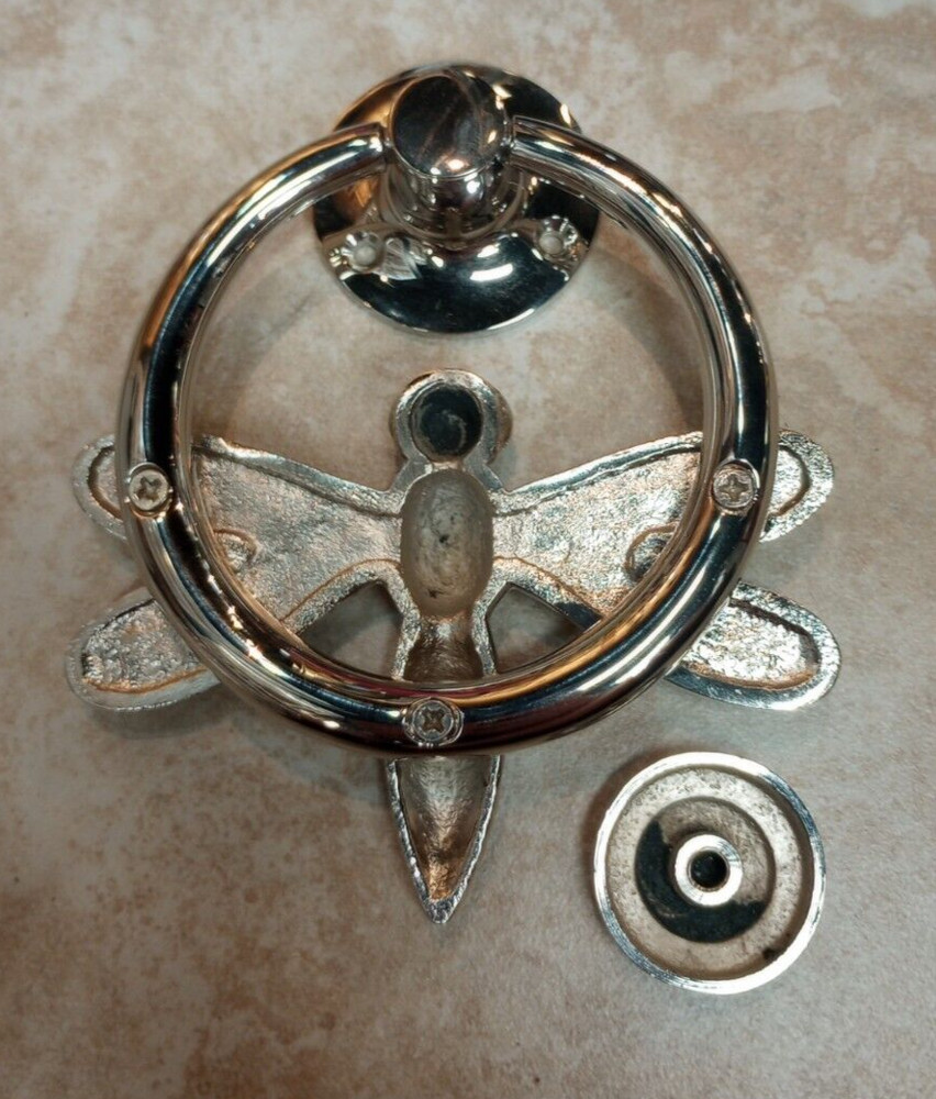 Decorative Solid Brass Dragonfly Ring Hardware Door Knocker Polished Nickel