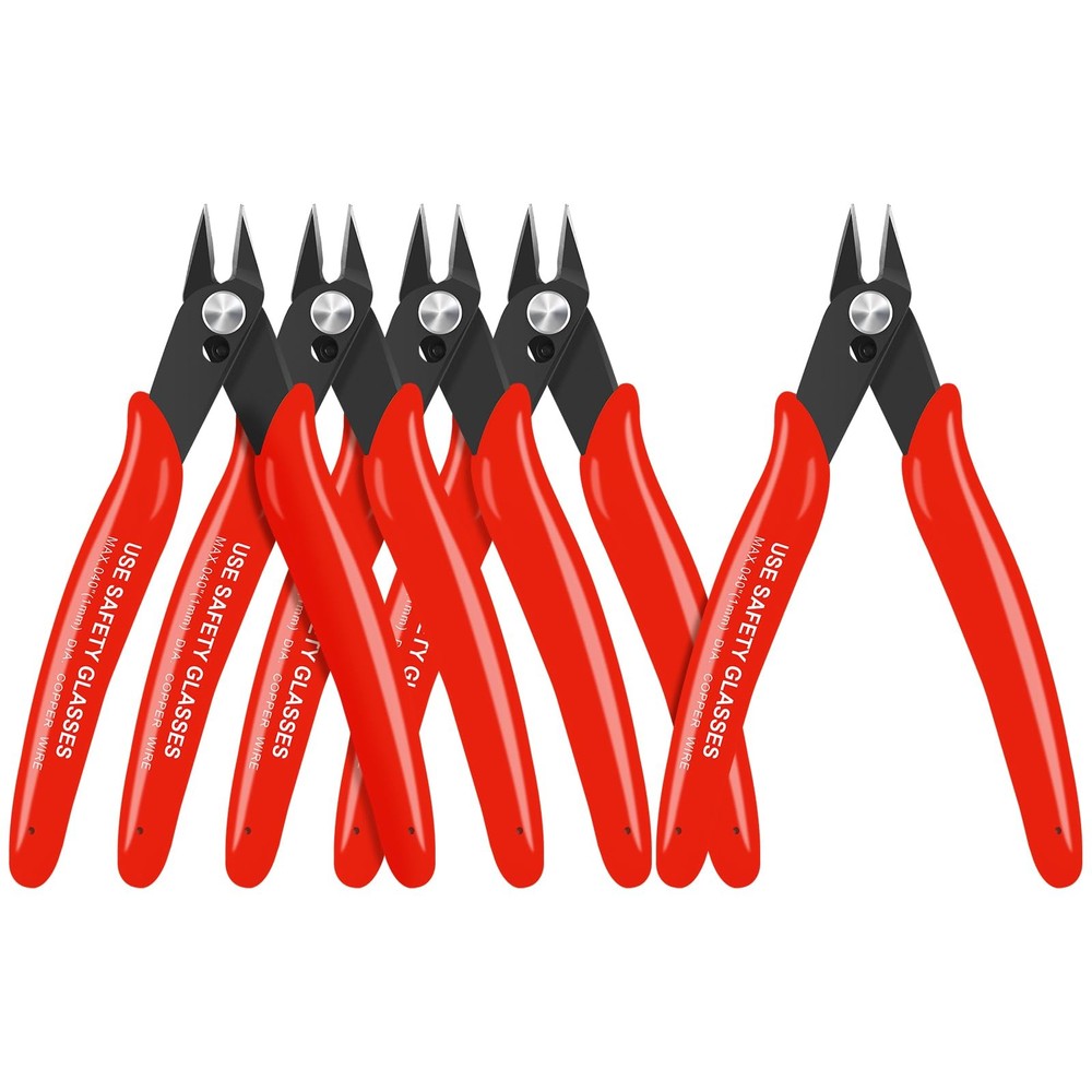 5pcs 5in Micro Flush Cutters Spring-Loaded Wire Cutters Red Precision Pliers
