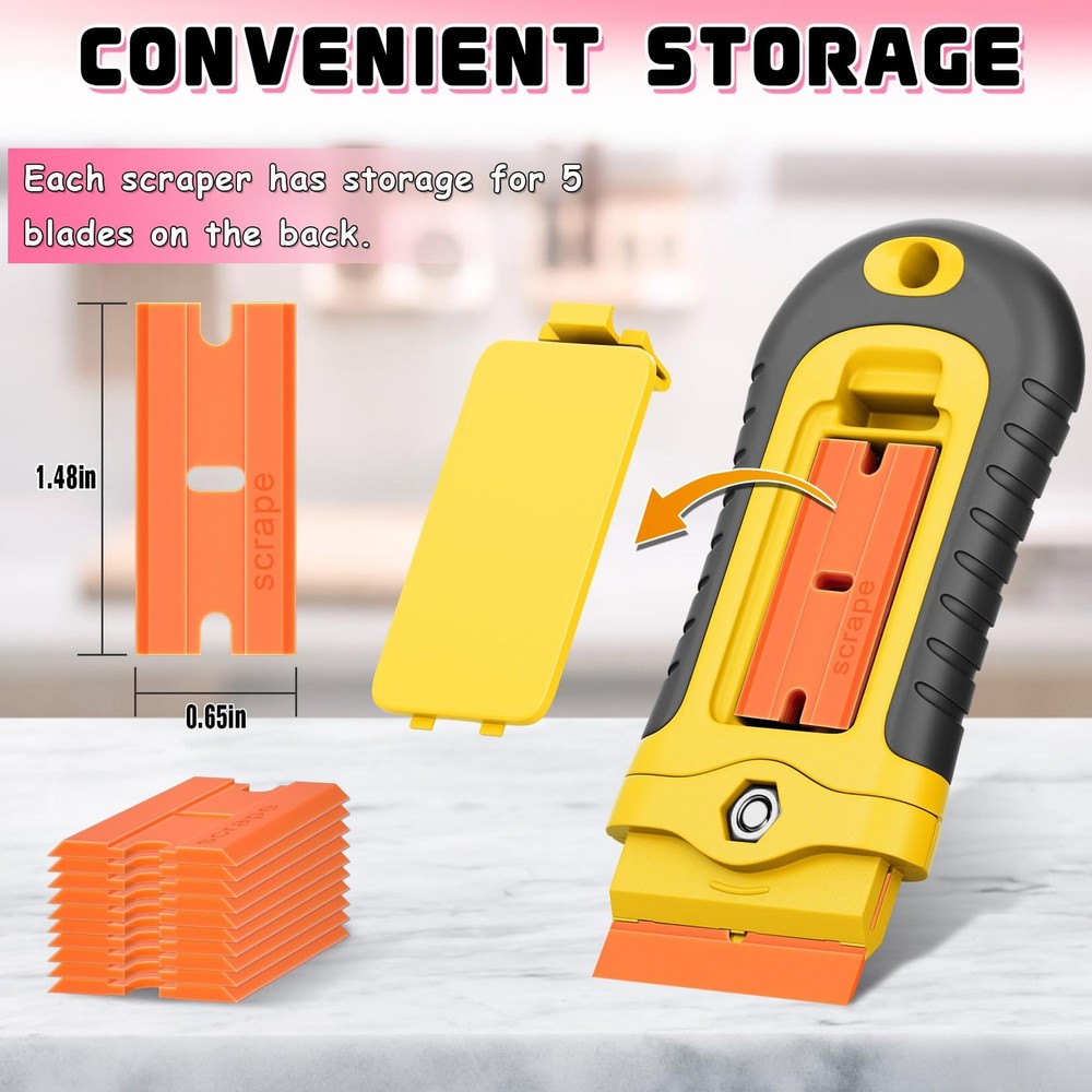 DIYSELF 2 Pcs Plastic Razor Blade Scraper with 2 Pack, Yellow-plastic Blades