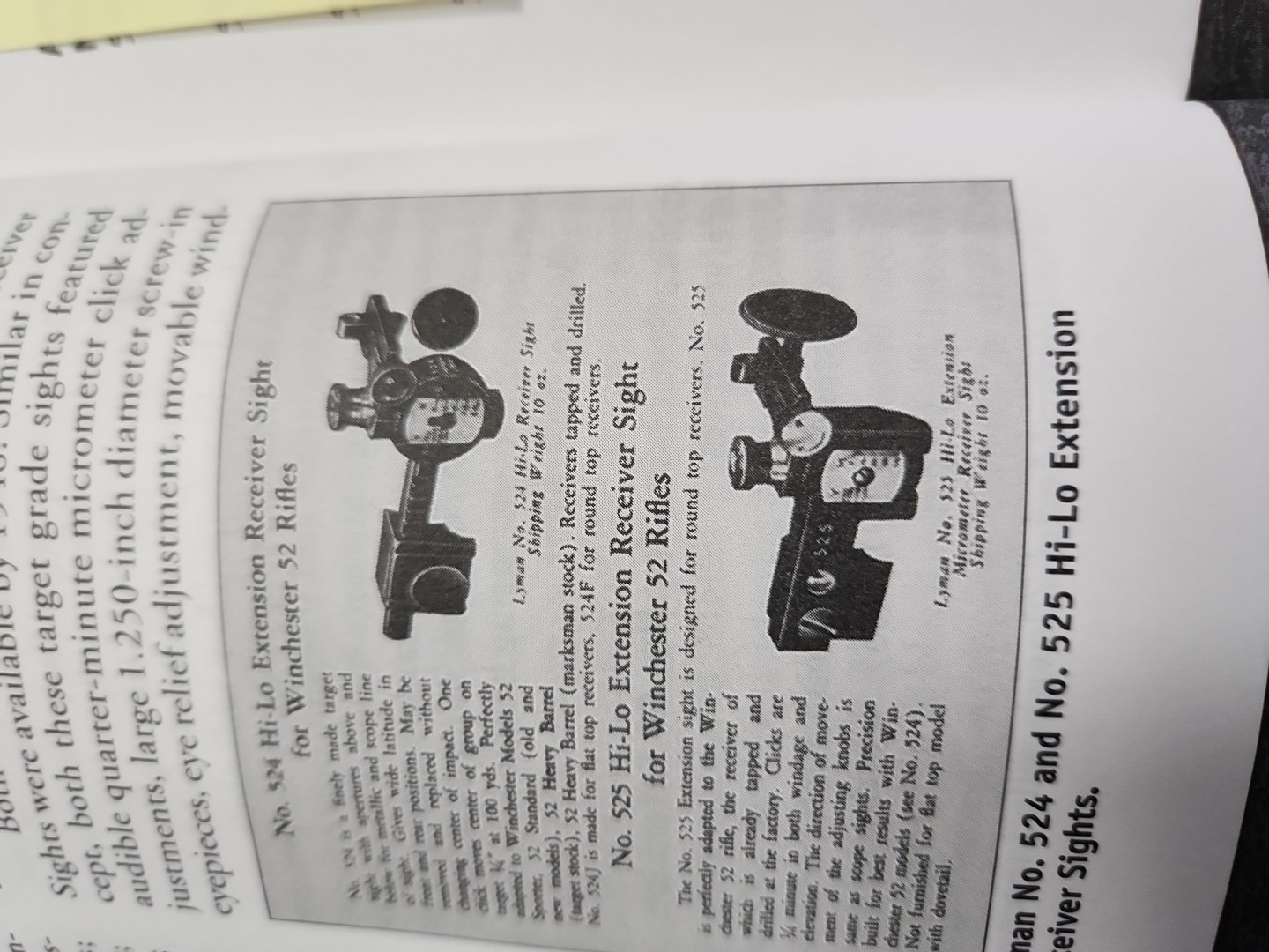 Winchester Model 52 Receiver Sight No. 524 And 525 Hi-Lo Extension