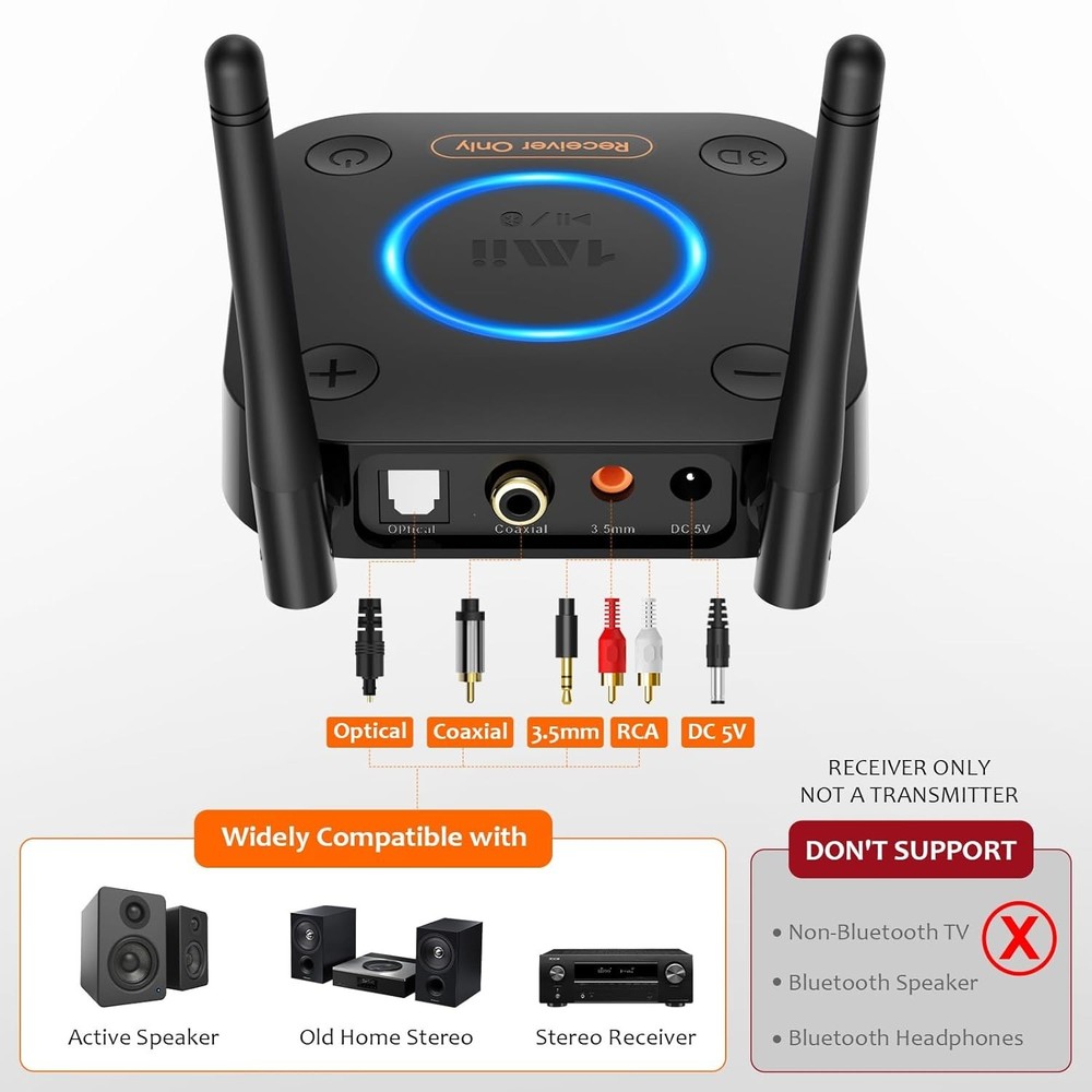 1Mii B06Pro Long Range Bluetooth Receiver aptX HD Optical RCA AUX 5.2
