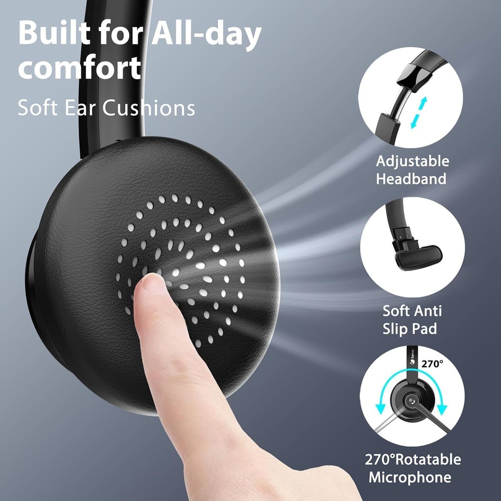 Vipdream Wireless Headset with Microphone for Work, Bluetooth 5.3 Computer Heads