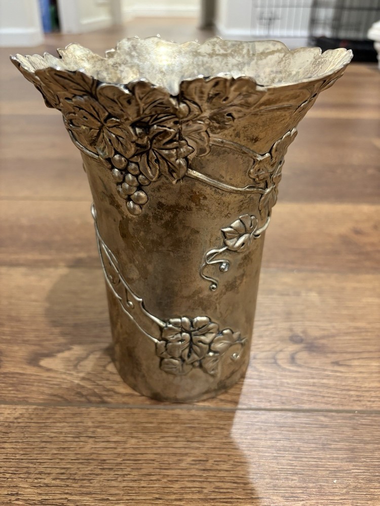 Vera Lucino Silver Plated Wine Cooler/ Vase 1960's Floral Vines Read As Is