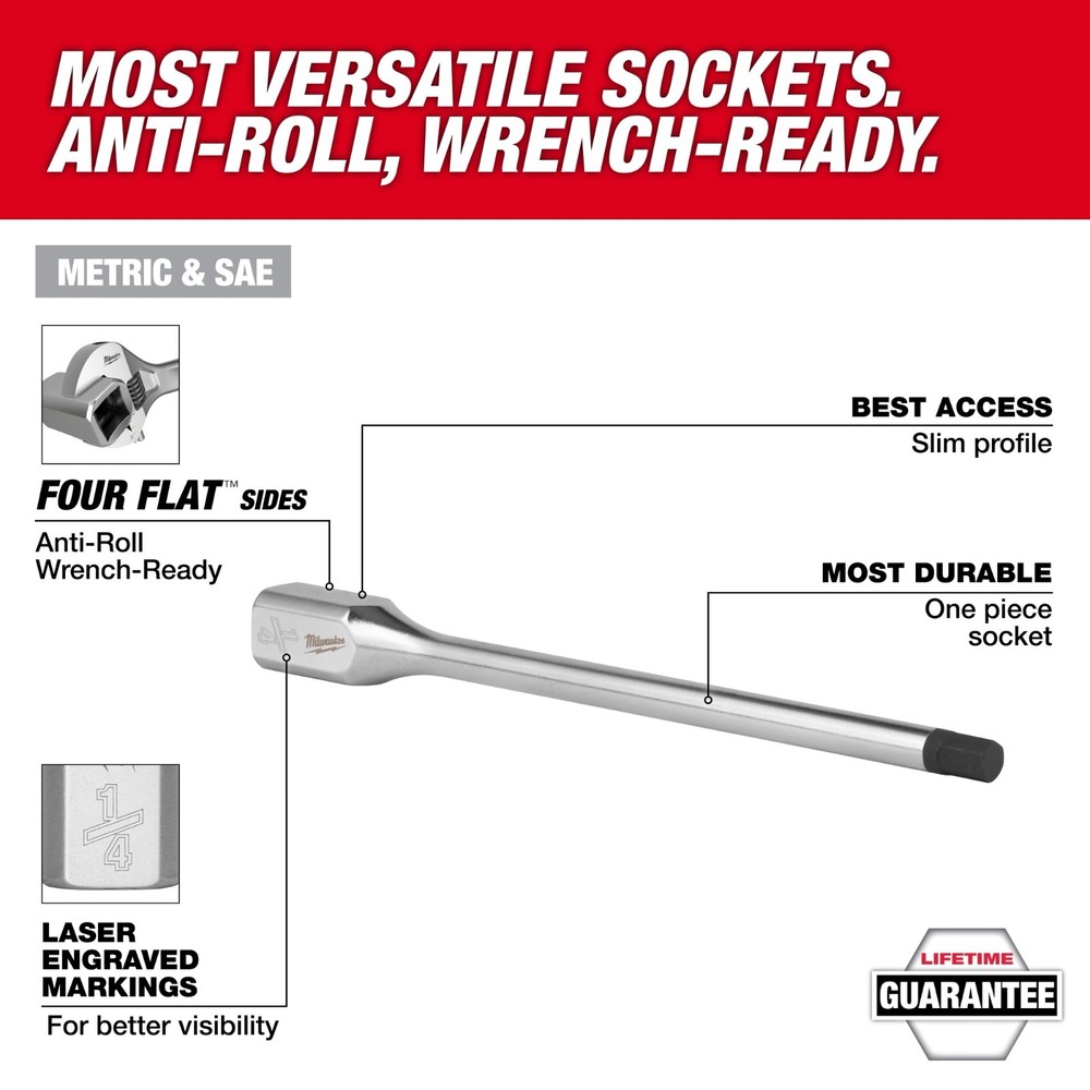 Milwaukee 48-22-9546 8pc 3/8” Drive Long Hex Bit Socket Set - SAE