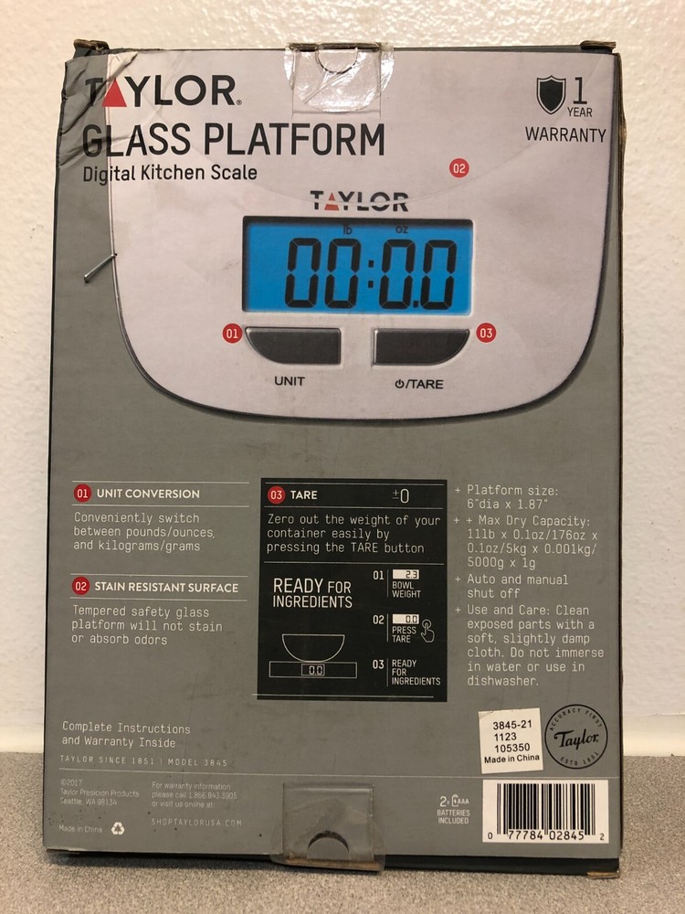 Taylor 384521 Silver/White Digital Kitchen Scale 11 lb