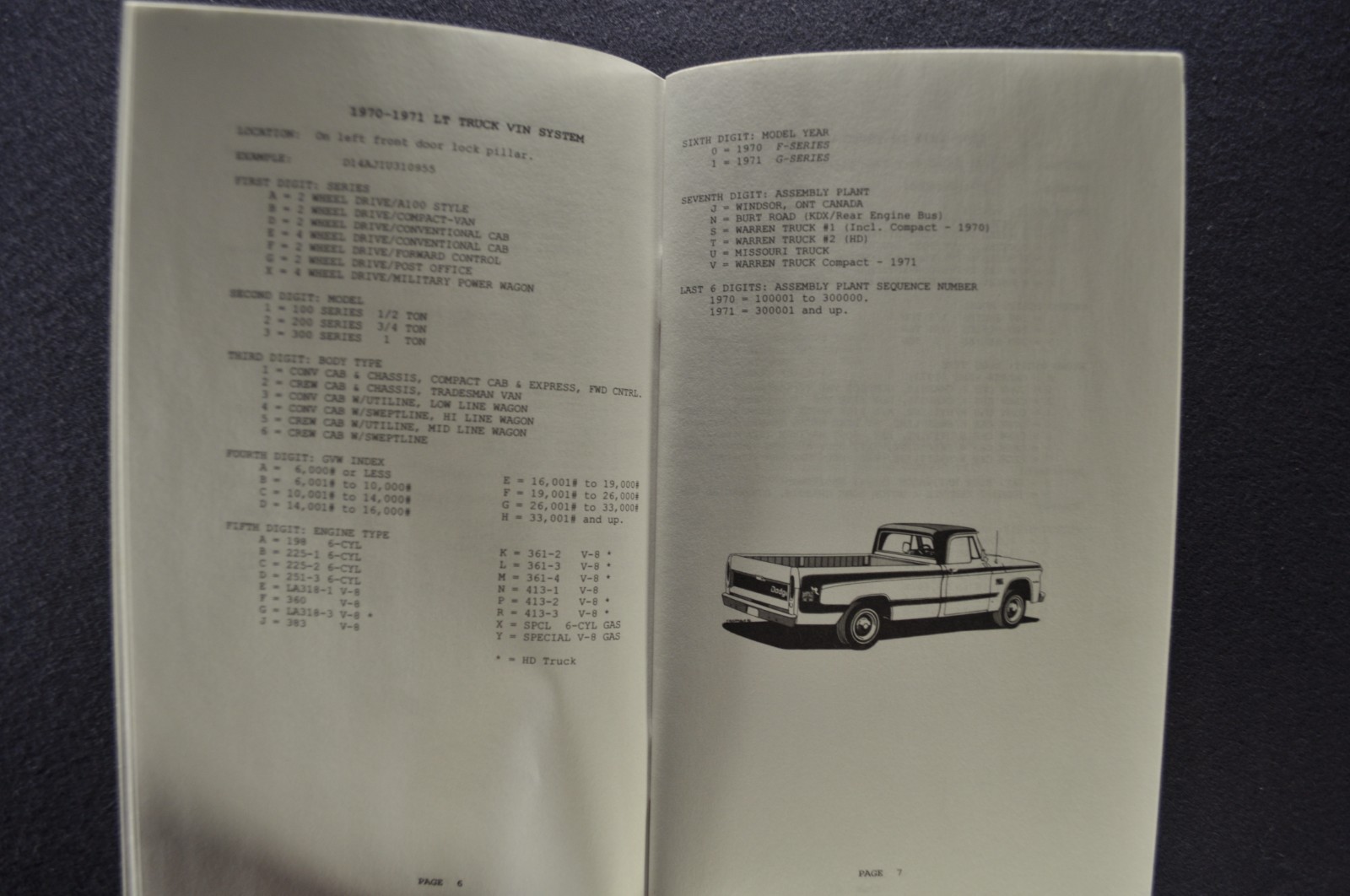 1961-1980 Dodge Pickup Truck ID Code Book D100 200 300 W150 300 Power Wagon