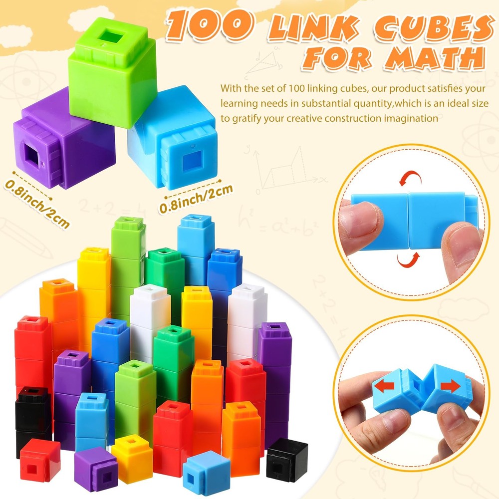 100 Pcs Linking Cubes Plastic Math Cubes Manipulative Counting Blocks STEM Sn...
