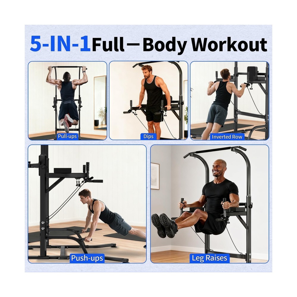 Pull Up Bar Power Tower Dip Station, Adjustable Strength Training E... Fast Ship