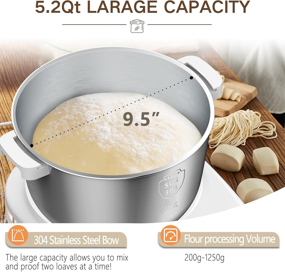 Doughchief, 5QT Dough Mixer Machine, Dough Maker with Ferment Function, 304 Stai