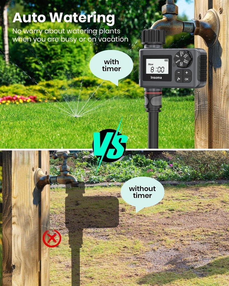 Programmable Garden Hose Water Timer with Rain Delay and Manual Mode - Gray, ...