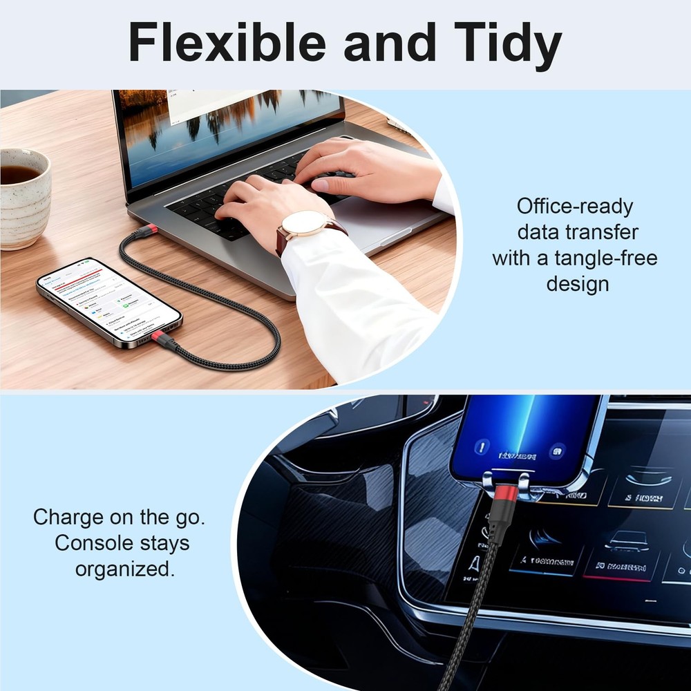 Vienceen 2ft Type C Cable, USB C Cable 2 Feet 3-Pack Braided, 2FT, Black