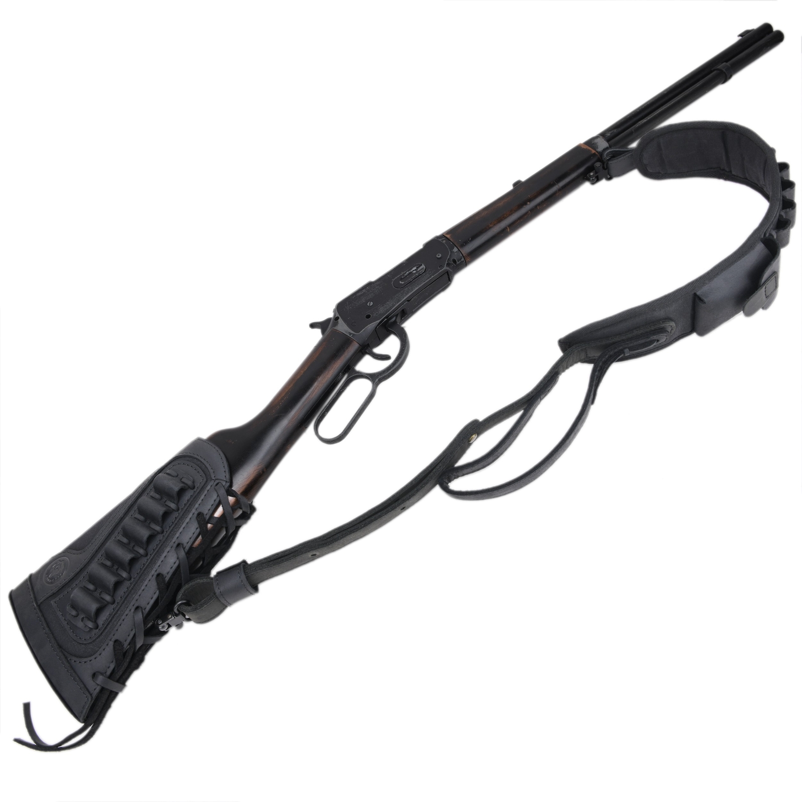 Shooting Combo of Leather Rifle Gun Buttstock Cover with Sling.22LR.357.308 12GA