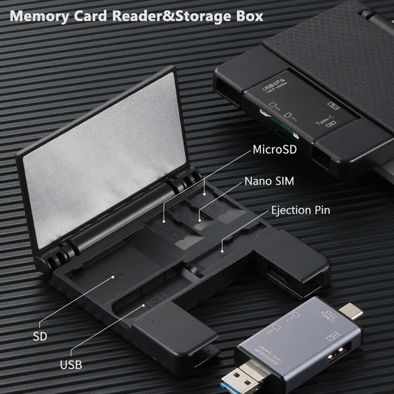 USB-C OTG Adapter SD TF Memory Card Reader Storage Box For iPhone Samsung Tablet