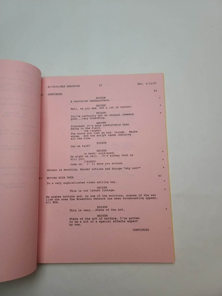 MAX HEADROOM / Martin Pasko 1987 TV Script, Gary Swanson & George Coe "War"