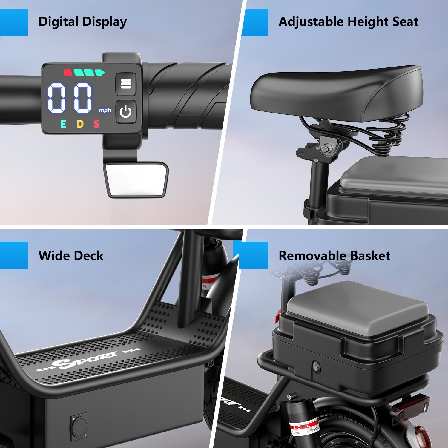 Electric Scooter Adults 30 MPH 43 Miles Range 14'' 1500W E-Scooter with Seat US