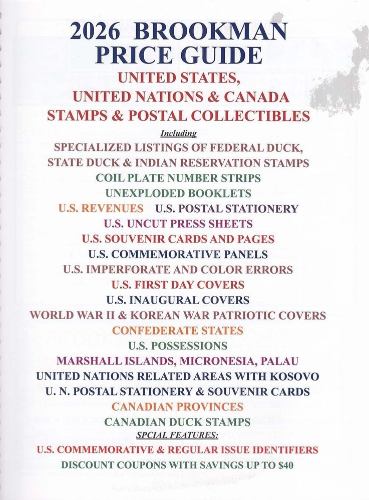 New 2026 Brookman Stamp Catalog For US Canada UN + Covers Color Guide Price List