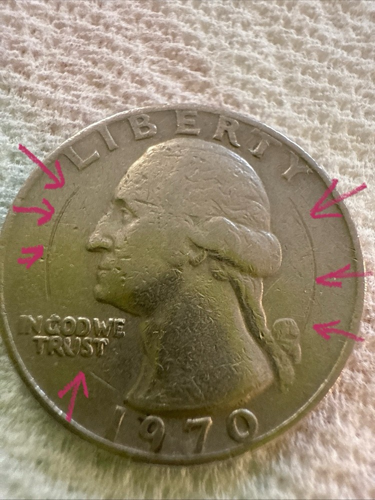 1970 Washington Quarter No Mint Mark Error, The Circle In front Error
