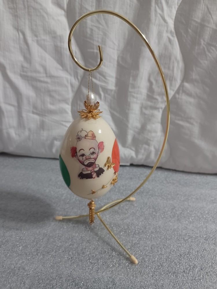 Hand Painted Ceramic Egg Clown Faces with Stand