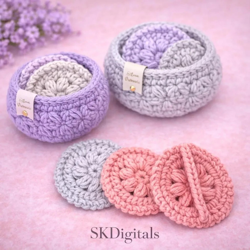 Crochet face scrubbies pattern|crochet basket pattern|Video tutorial face scrubi