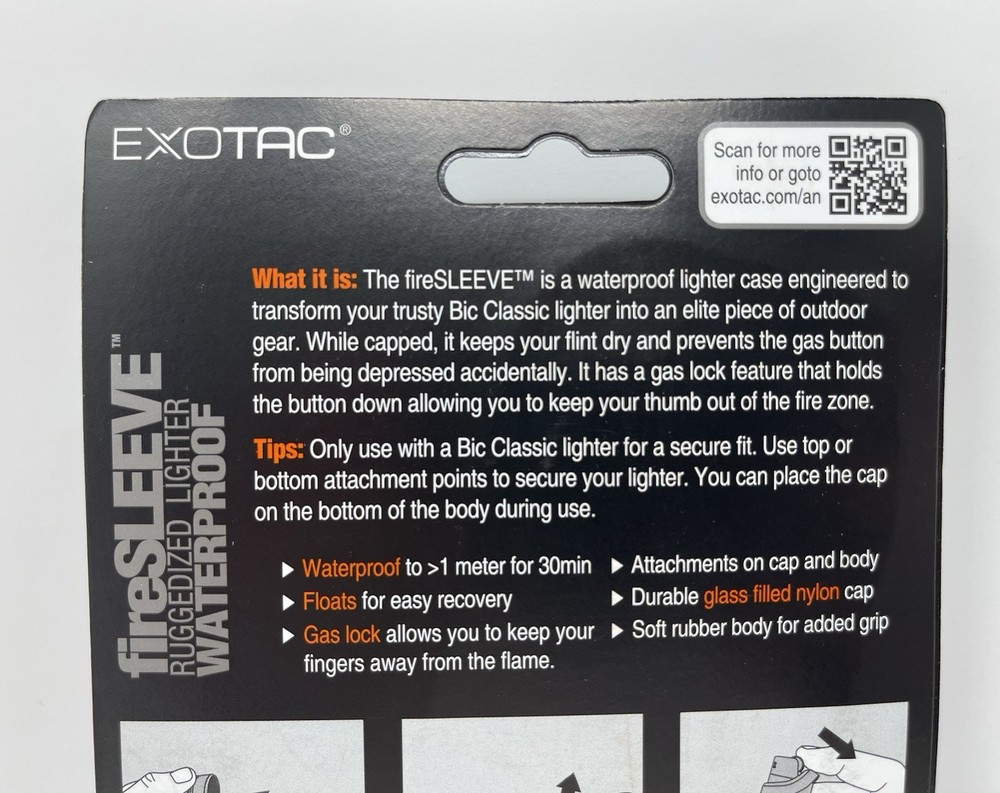 Exotac fireSLEEVE Ruggedized Waterproof Lighter Case - ORANGE