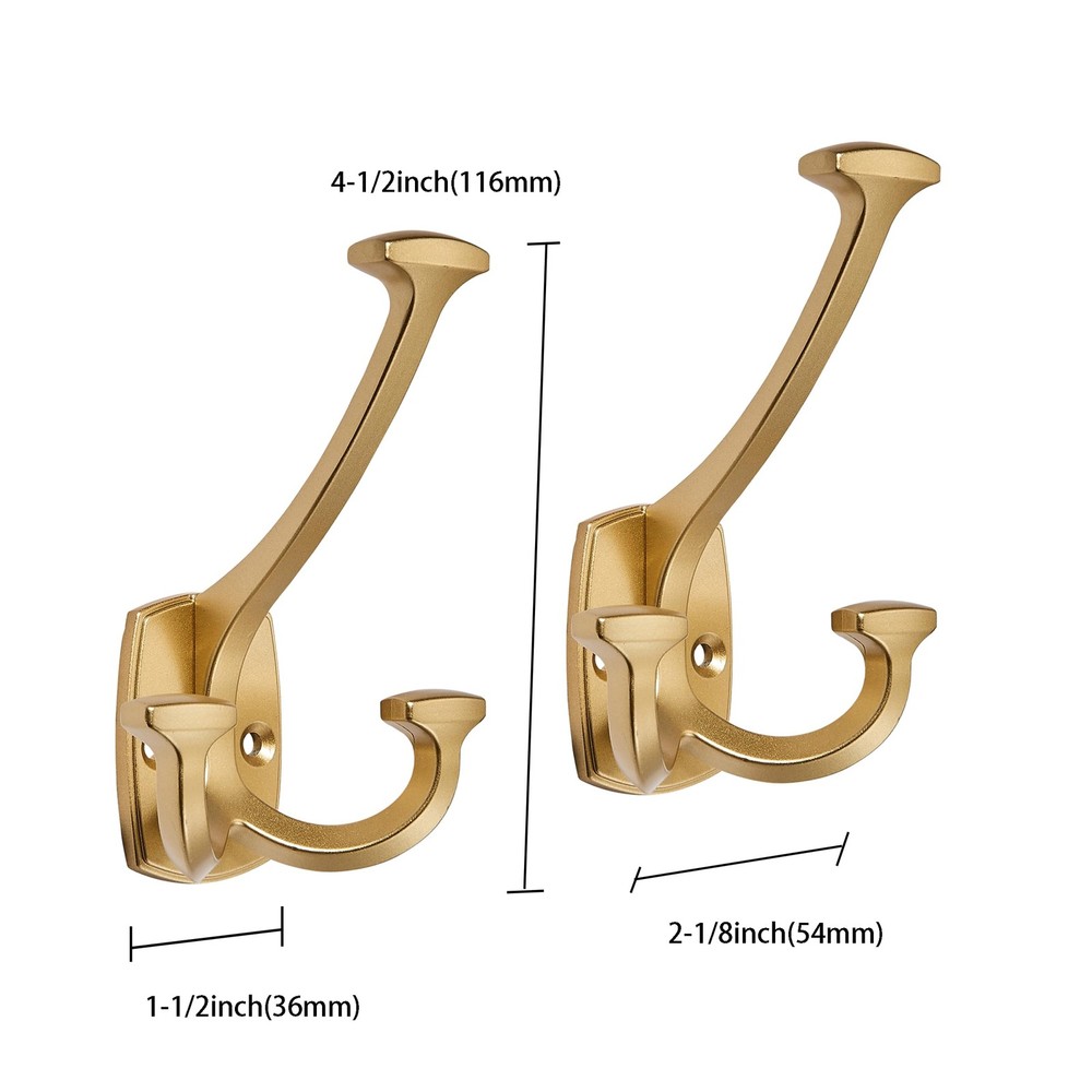 5 Pack Gold Hooks Large Wall Mounted Solid Heavy-Duty Decorative Double-Sided...