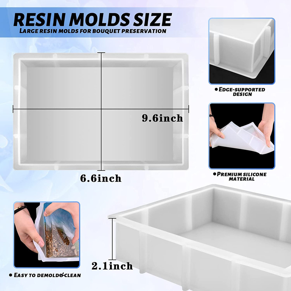 9″ Rectangular Silicone Molds for Epoxy Resin, Crystal Deep Casting Epoxy Mold f