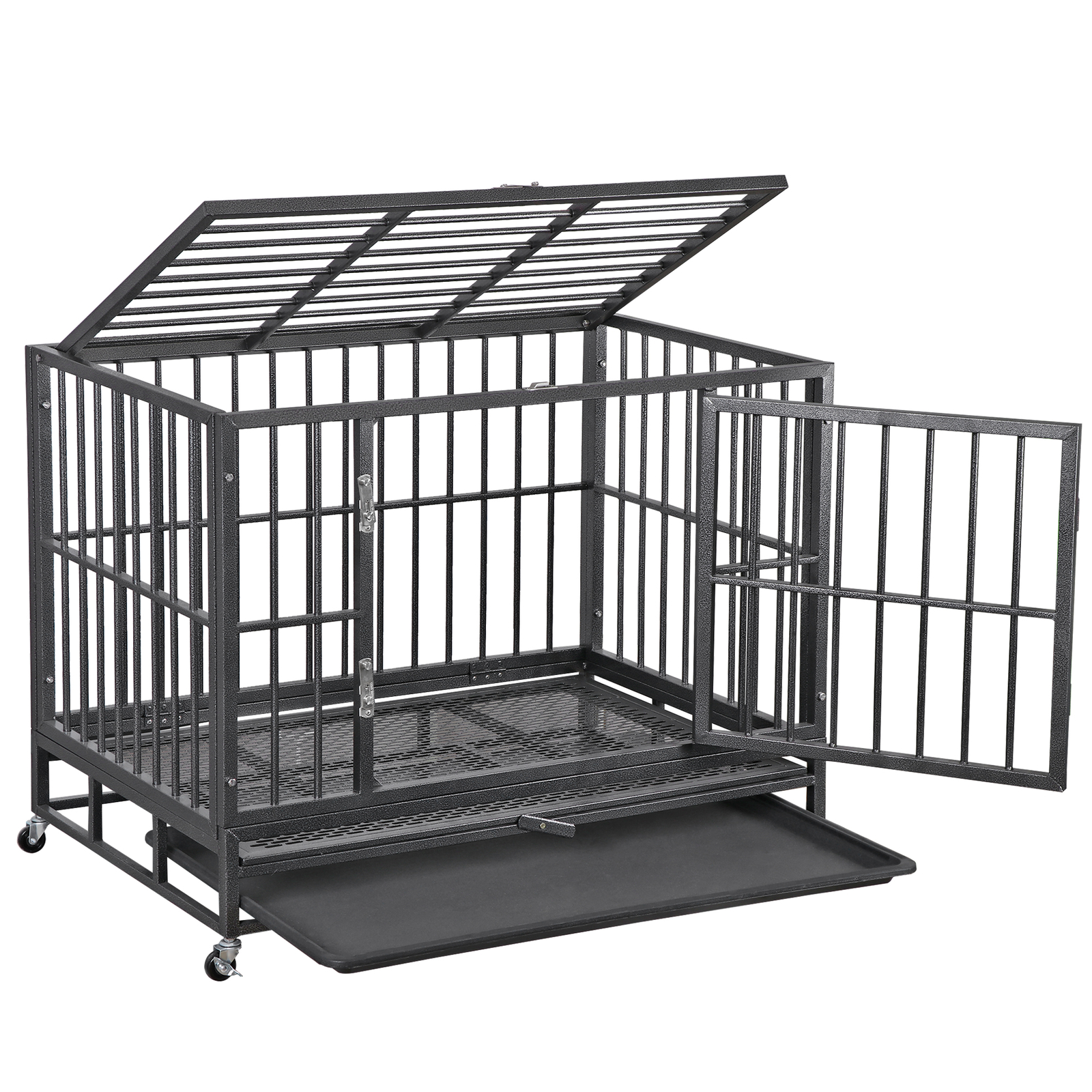 Heavy Duty Extra Large Dog Crate with Wheels - Indestructible 38Inch Chew Proof