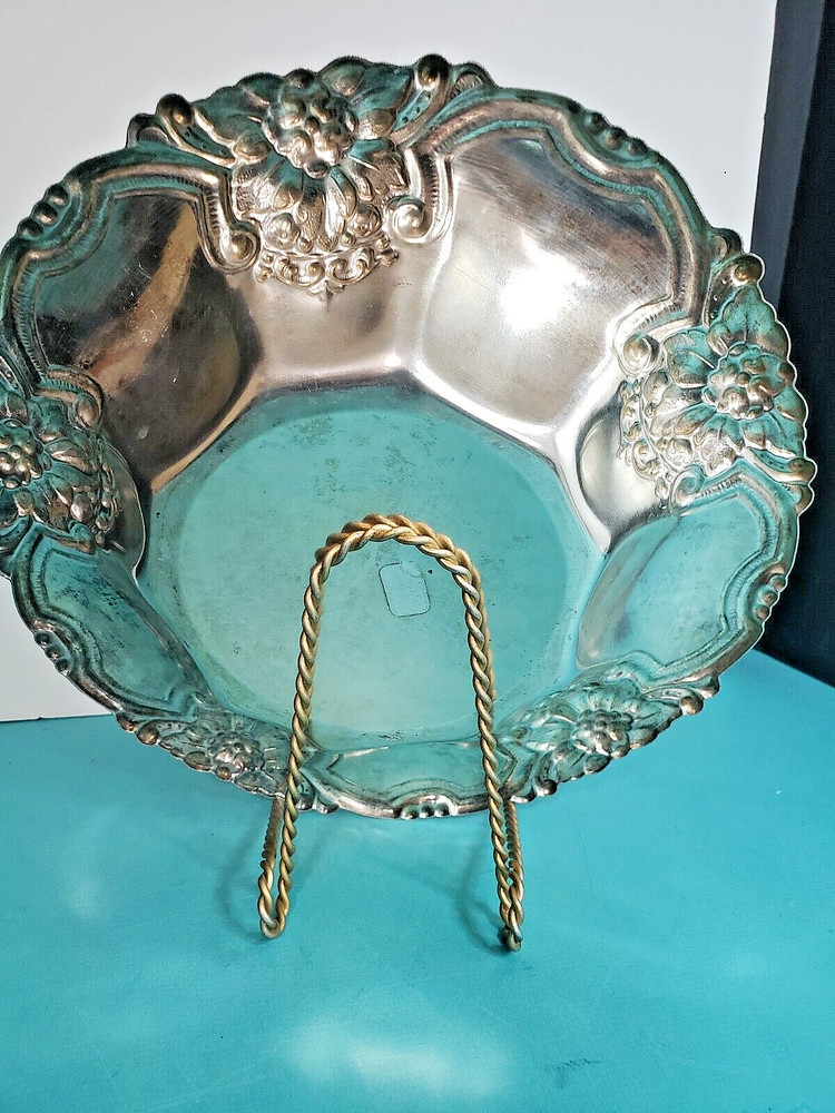 SILVER PLATE BOWL WITH GRAPE DESIGN