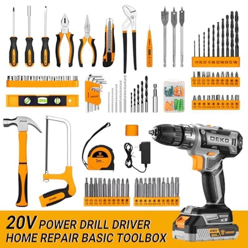 Cordless Drill Tool Set 20V Home Hand Repair Basic Toolbox Tools Set Drills Case