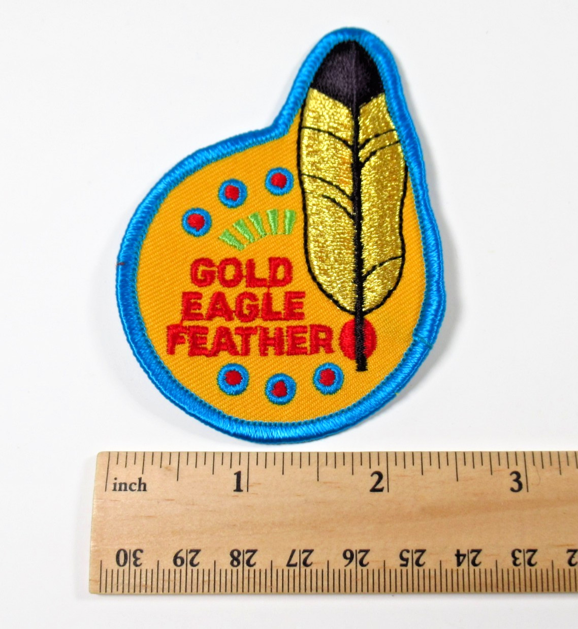 YMCA Indian Guides Gold Eagle Feather Vintage Embroidered Sew On Patch