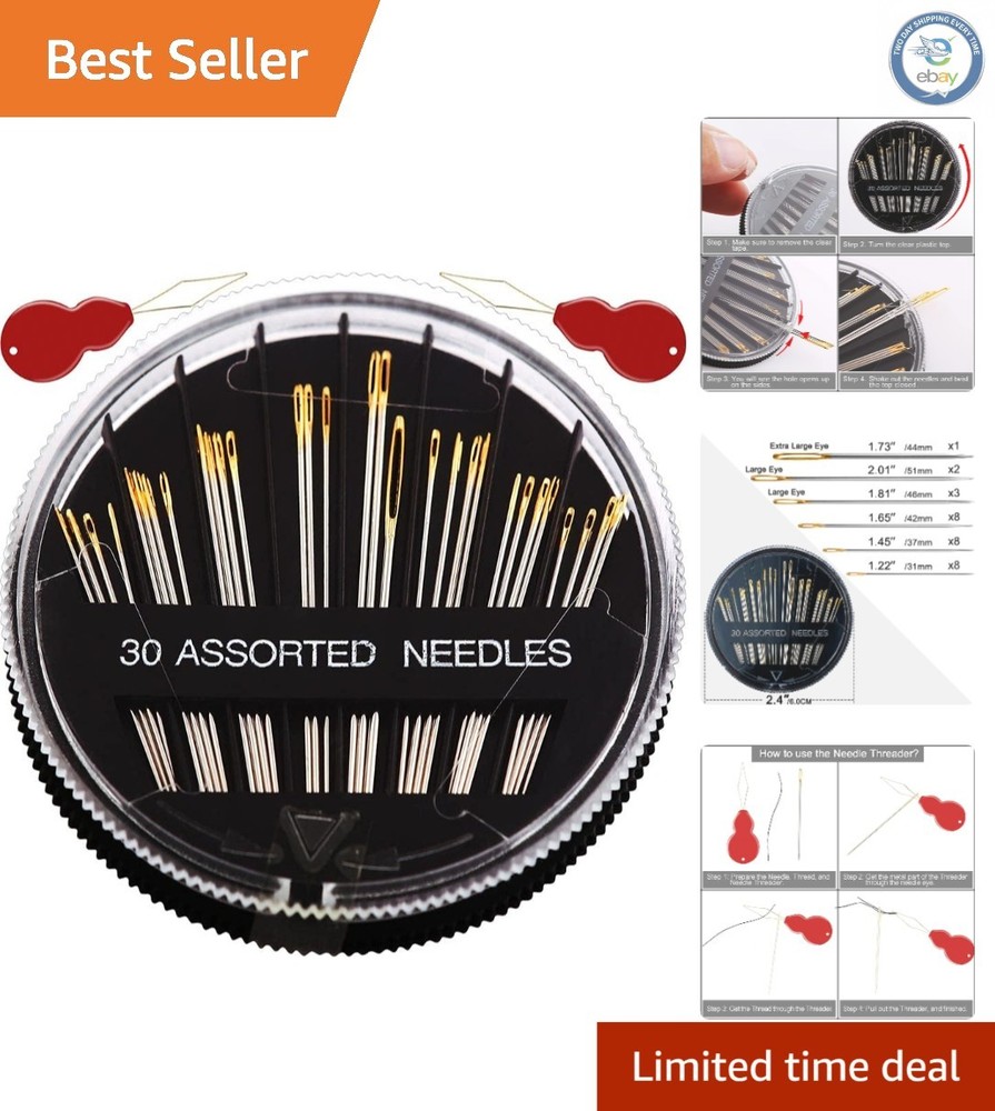 Compact Sewing Needles Set - 30/60  Needles with Threaders for Easy Use