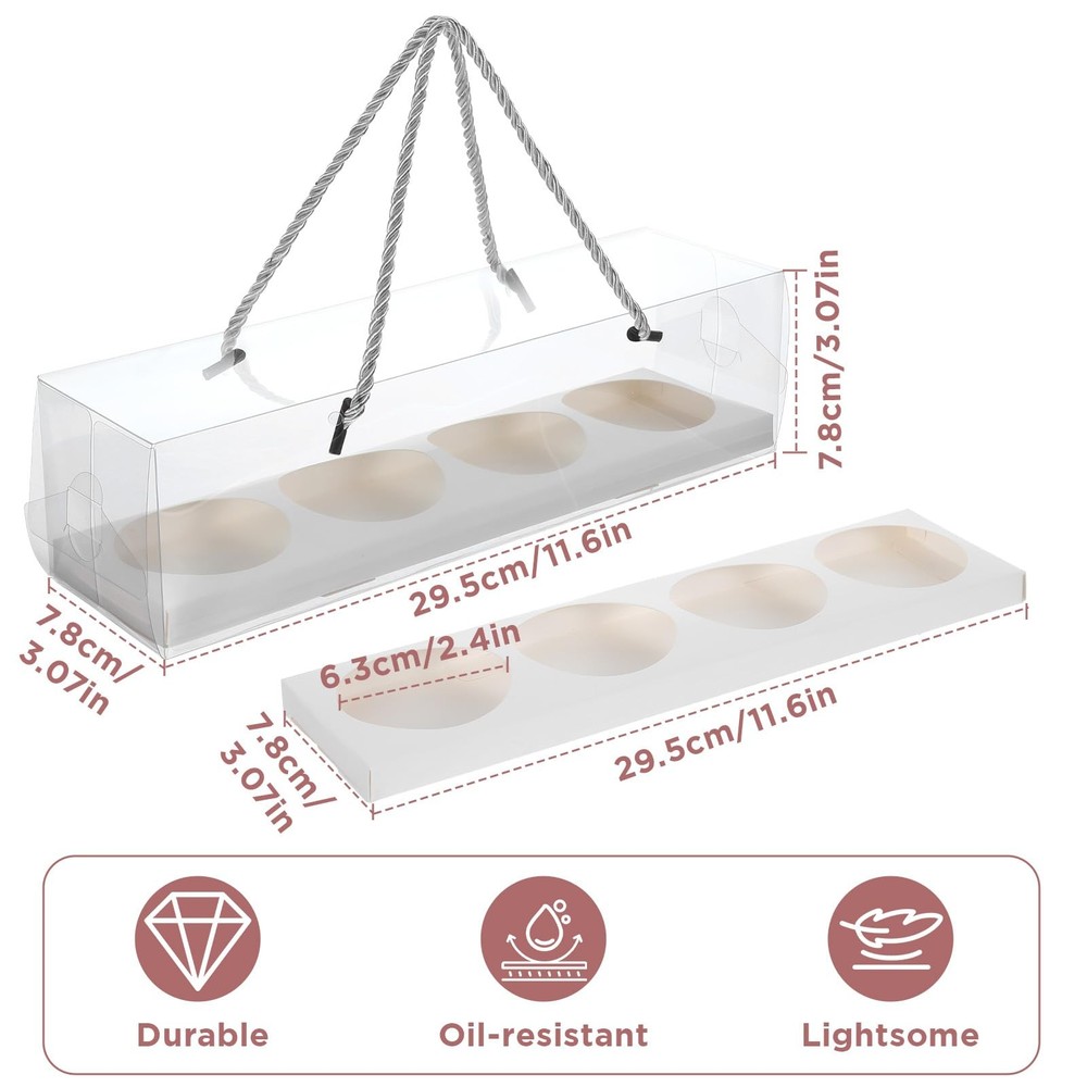 24 Pcs Clear Cupcake Boxes with Handle 12x3x3 Inch Rectangular Container Muffin