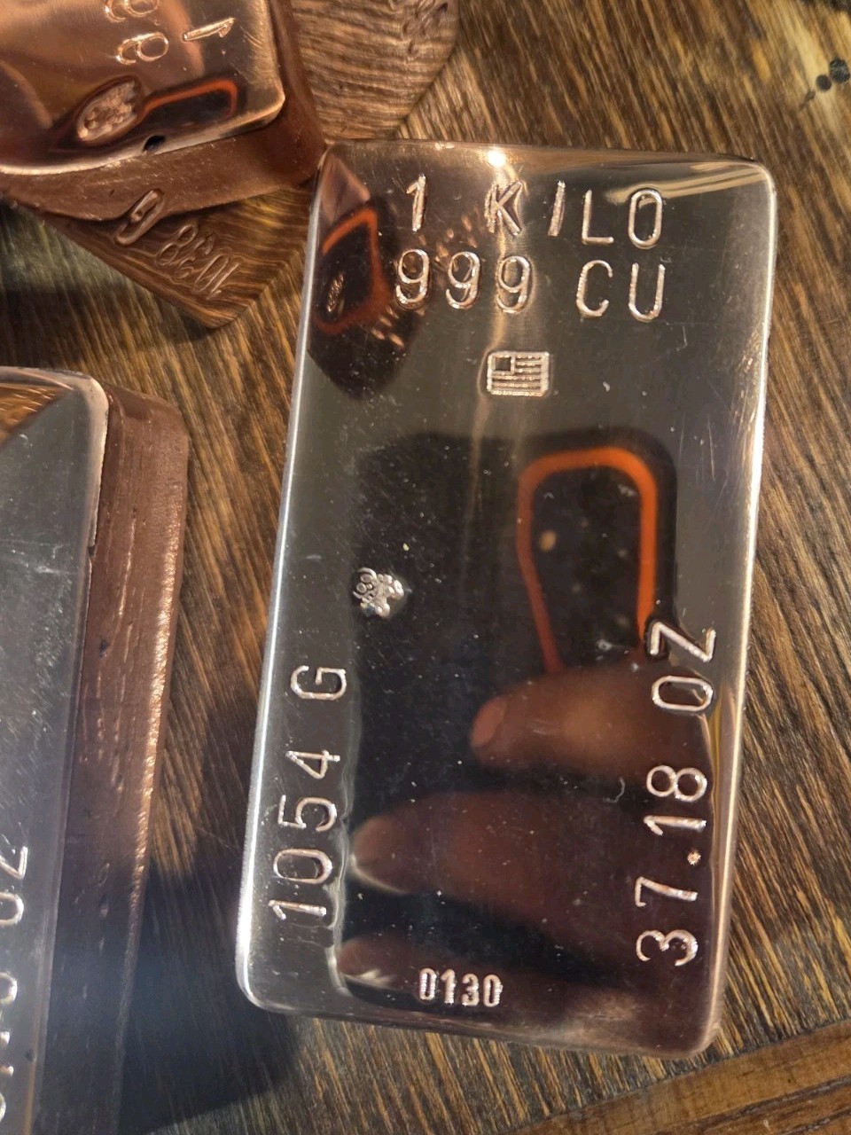 1 Kilo Hand Poured Solid Copper Bullion Bar .999 Pure Fine Copper Kg Ingot