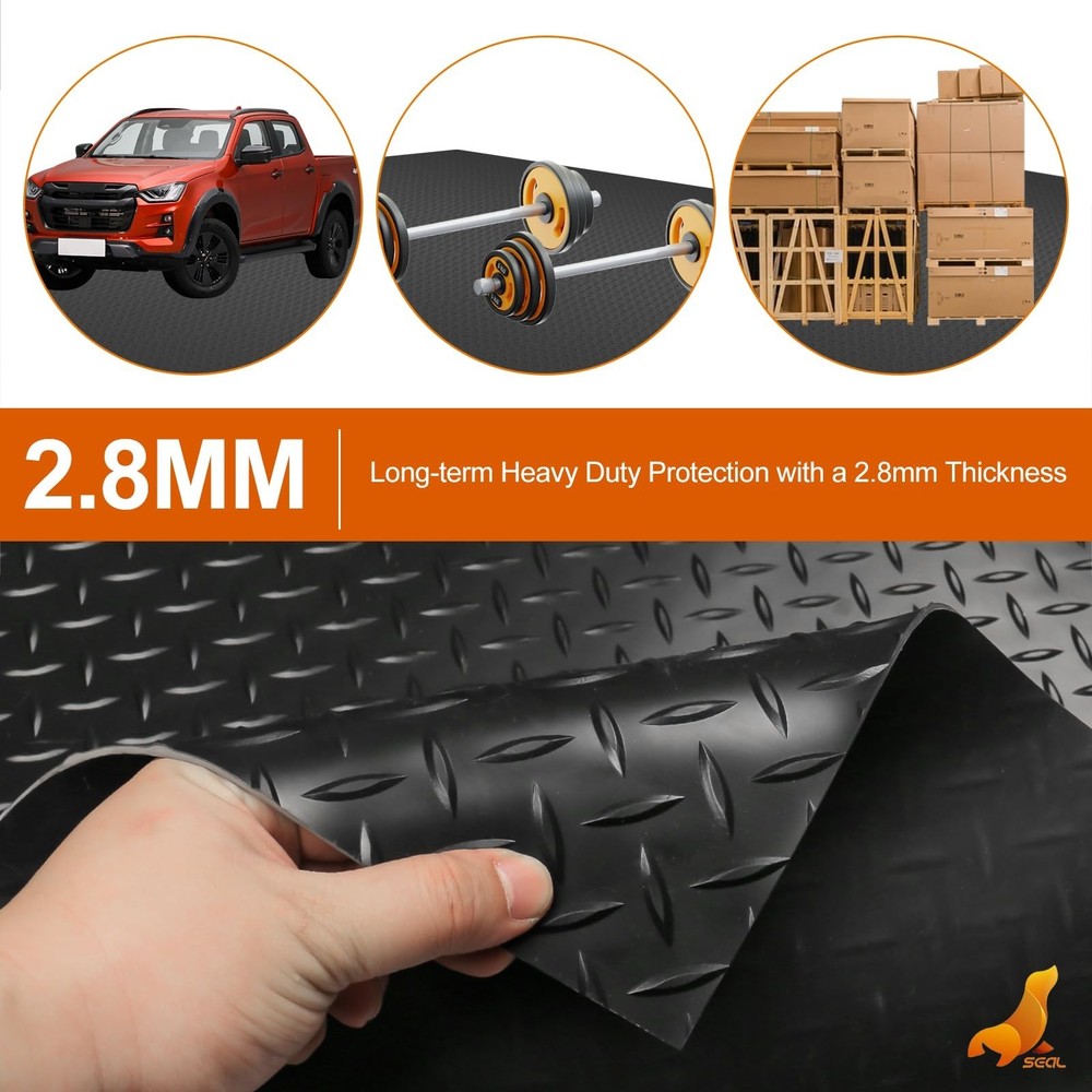 SEAL 5 x 8 FT Premium Garage Floor Mat, Solid 2.8mm Thick Lay-Flat Black Comm...